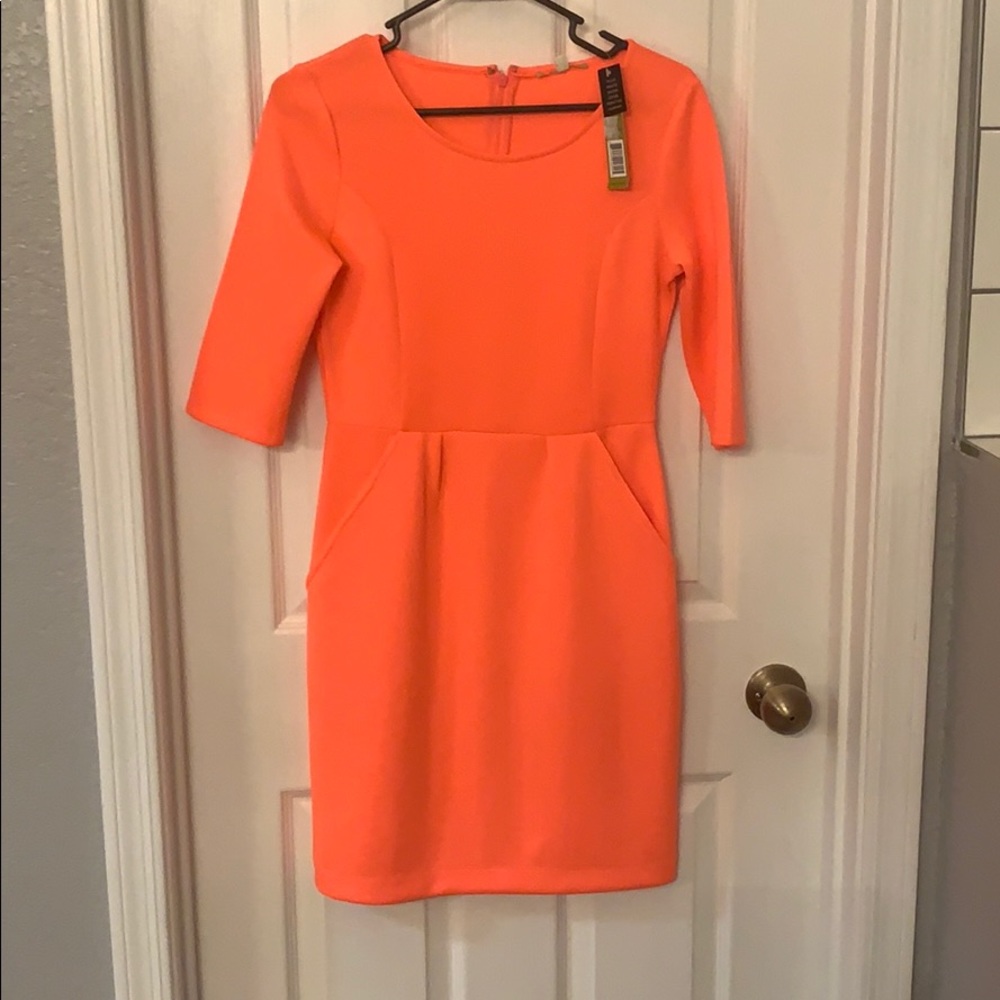 Mid sleeve, form fitting, zip up back , mini dress